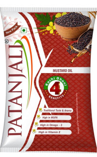 PATANJALI Mustard oil,Natural cooking oil | kacchi ghani/mustard oil pouch 1 L