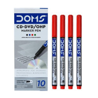 DOMS CD-DVD/OHP Marker Pen ,10  Pieces,RED